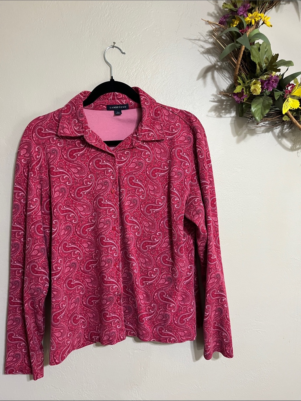 Lands' End Pink Paisley Button-Front Shirt